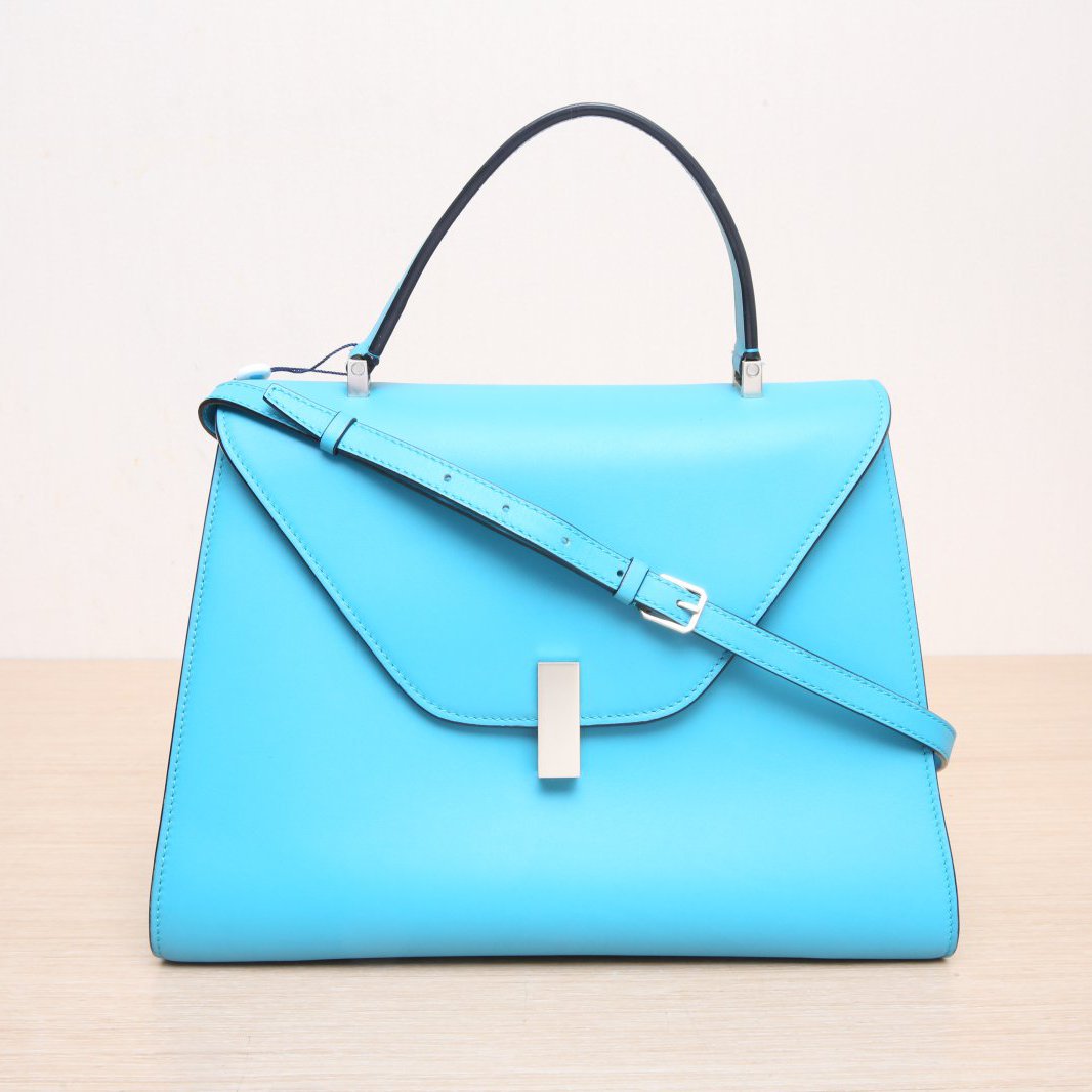 95新 Valextra 活动黑黑Iside 长方形扣 肩背包 中号 蓝色 皮革C 