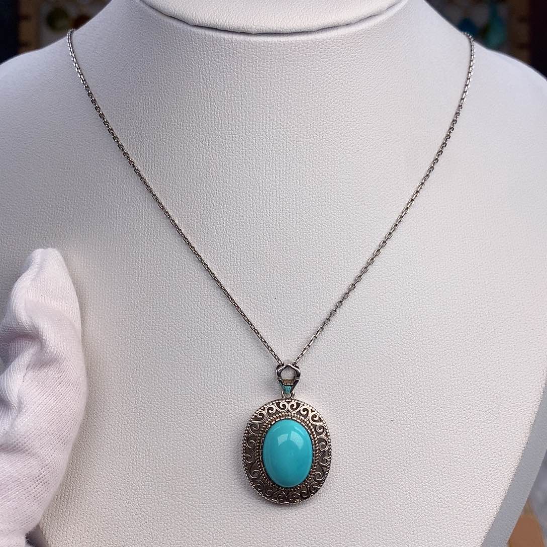 绿松石颈饰银S925镶嵌