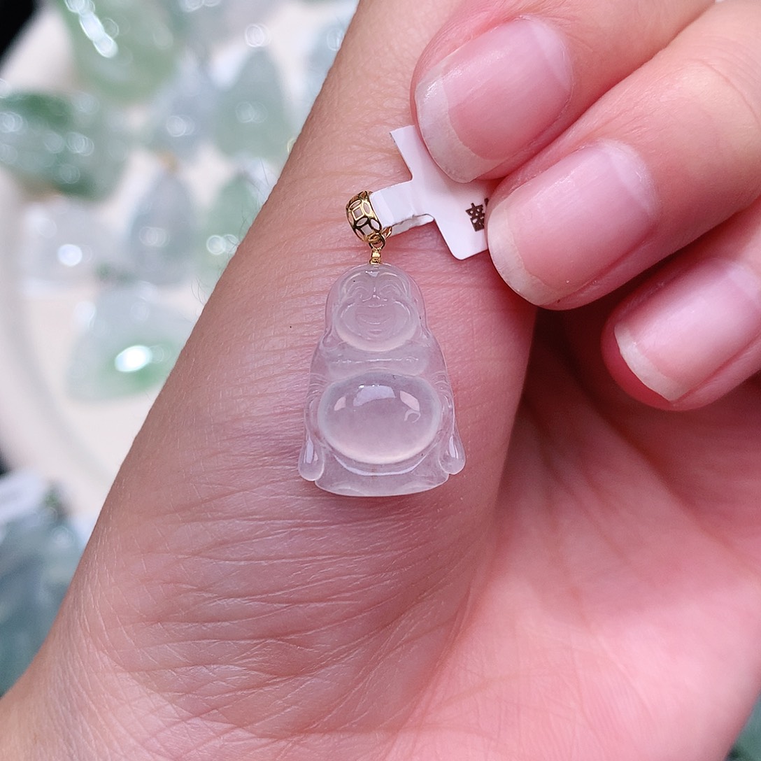 翡翠18K金镶嵌颈饰站佛18.2，13，4.3