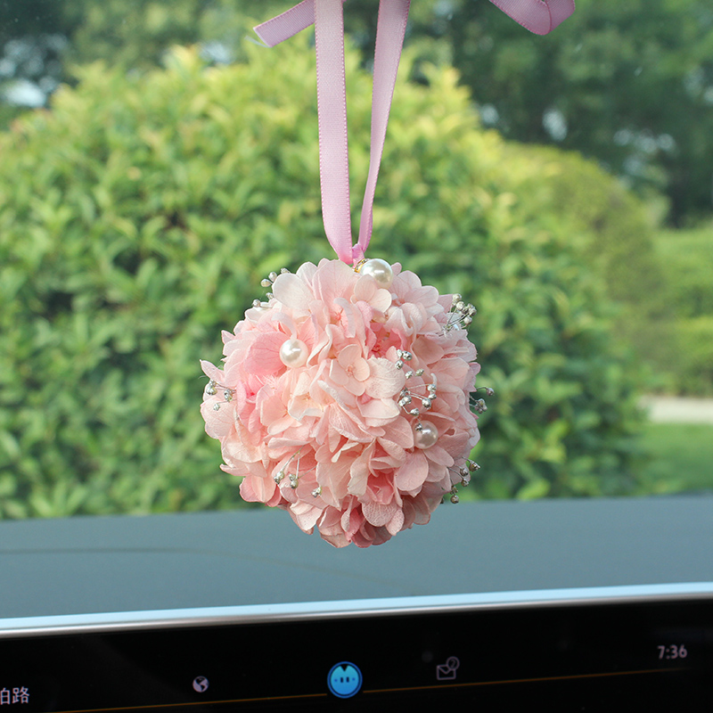 永生绣球花汽车挂件高档永生花球车饰精致车载挂件车挂件女士车挂