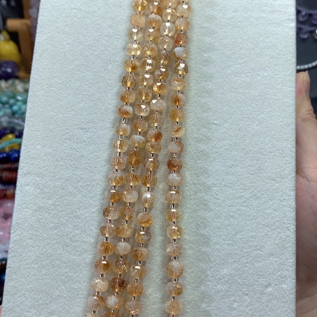 玛瑙/玉髓未镶嵌珠宝半成品黄水晶切面算盘短款卡8mm