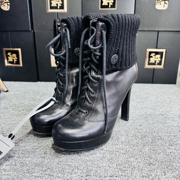 95新 GUCCI/古驰 针织高跟半靴36.5码ysc1647