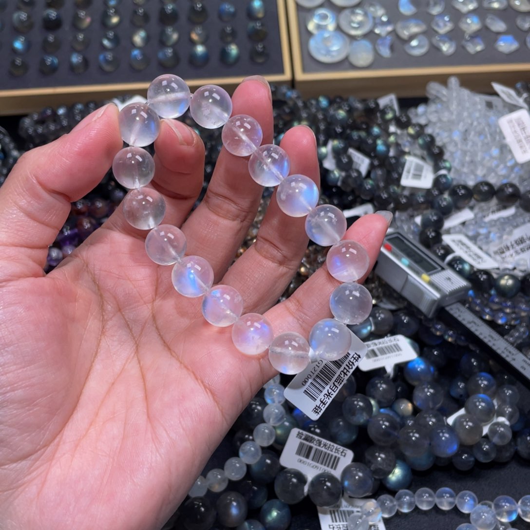 月光石手链未镶嵌爱*才蓝月光手链12.3m