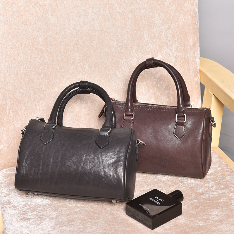 进口A级水染植鞣头层牛皮/中号【波士顿】手提斜背包