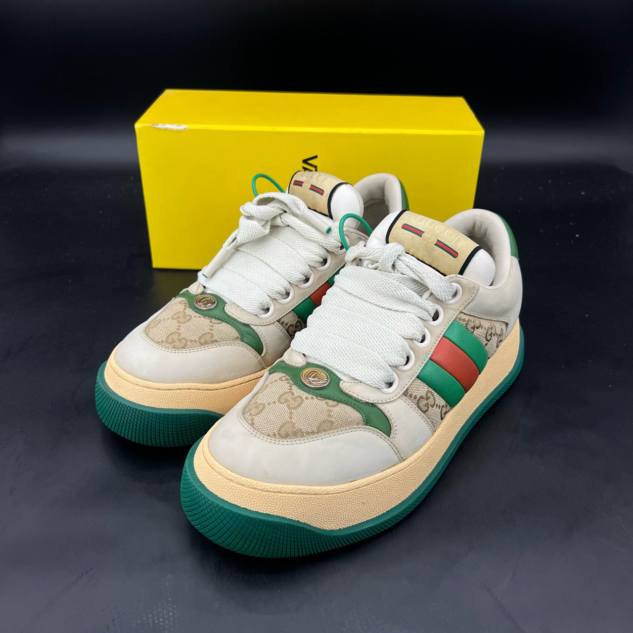 95新 GUCCI/古驰 gucci 脏脏鞋 胖丁珐琅绿 码数 43.5 9.5 配盒