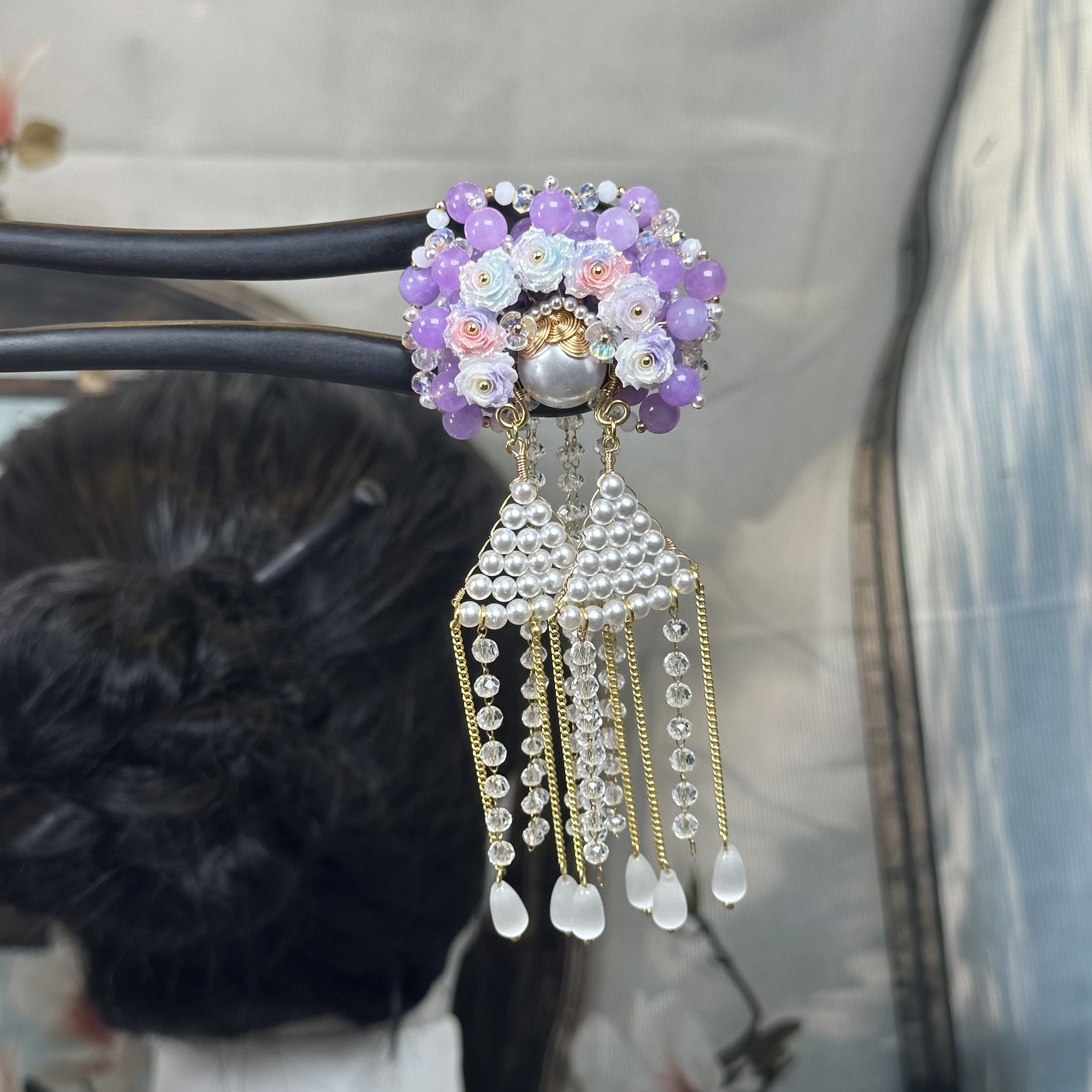 F096原创《紫烟》纯手工檀木发簪15公分古风簪子百搭简约发簪