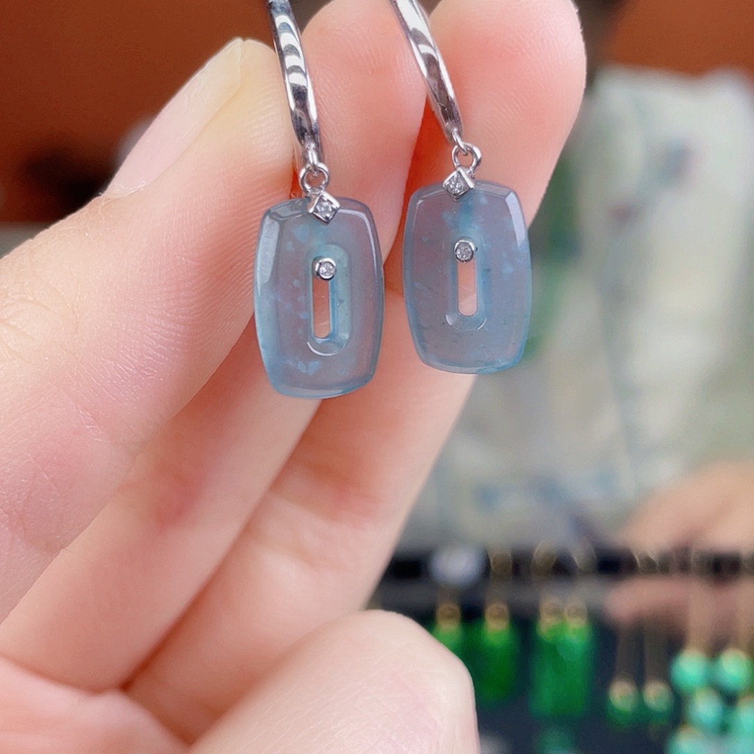 翡翠银S925镶嵌耳饰