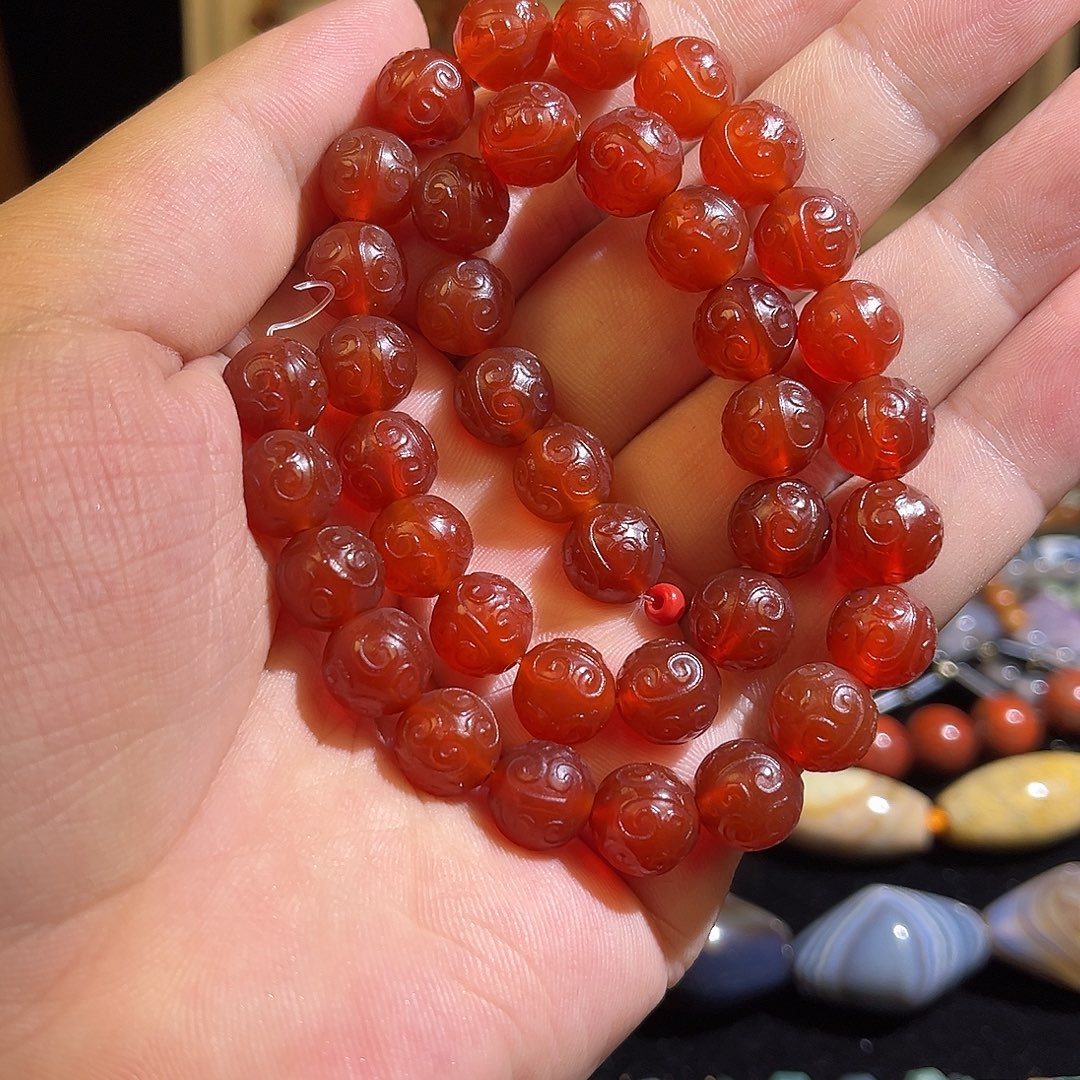 玛瑙/玉髓未镶嵌珠宝半成品卡10mm回纹红玛瑙