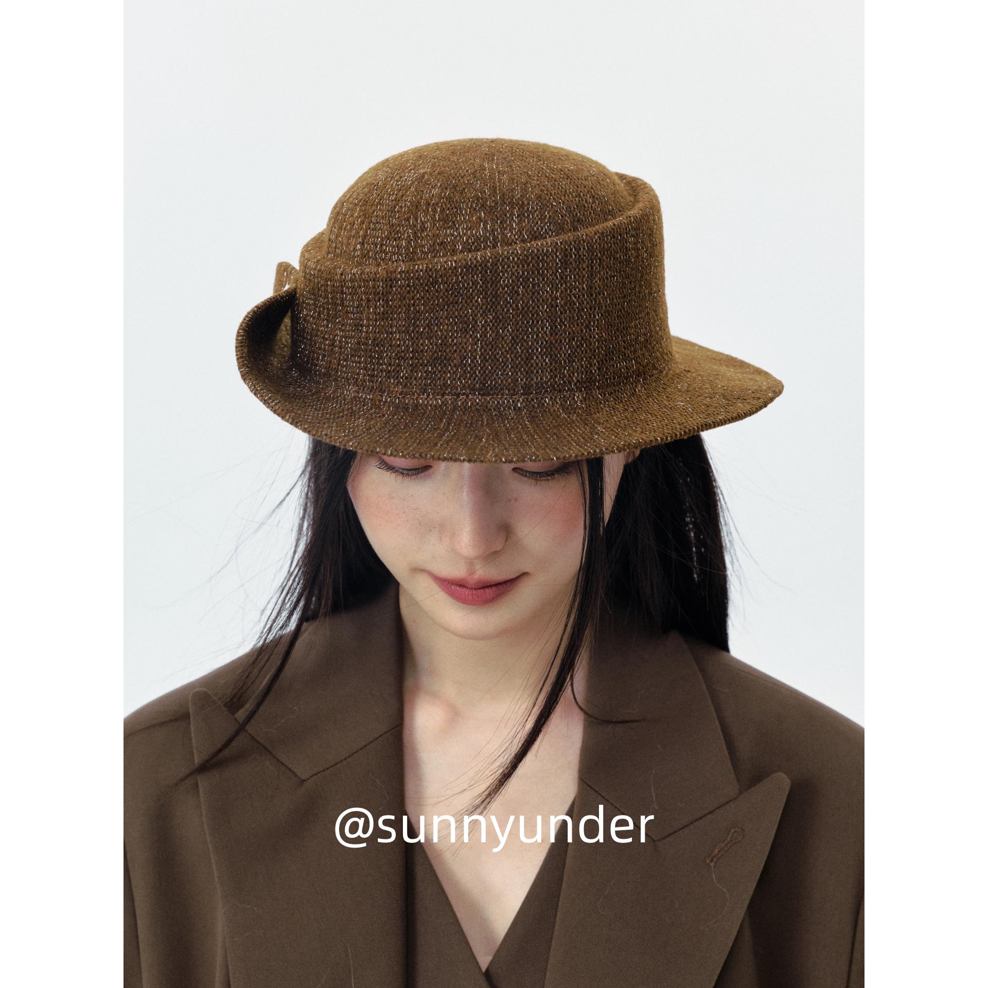 复古咖啡色翘沿马术帽女春秋冬韩版日系百搭显脸小度假礼帽潮ins