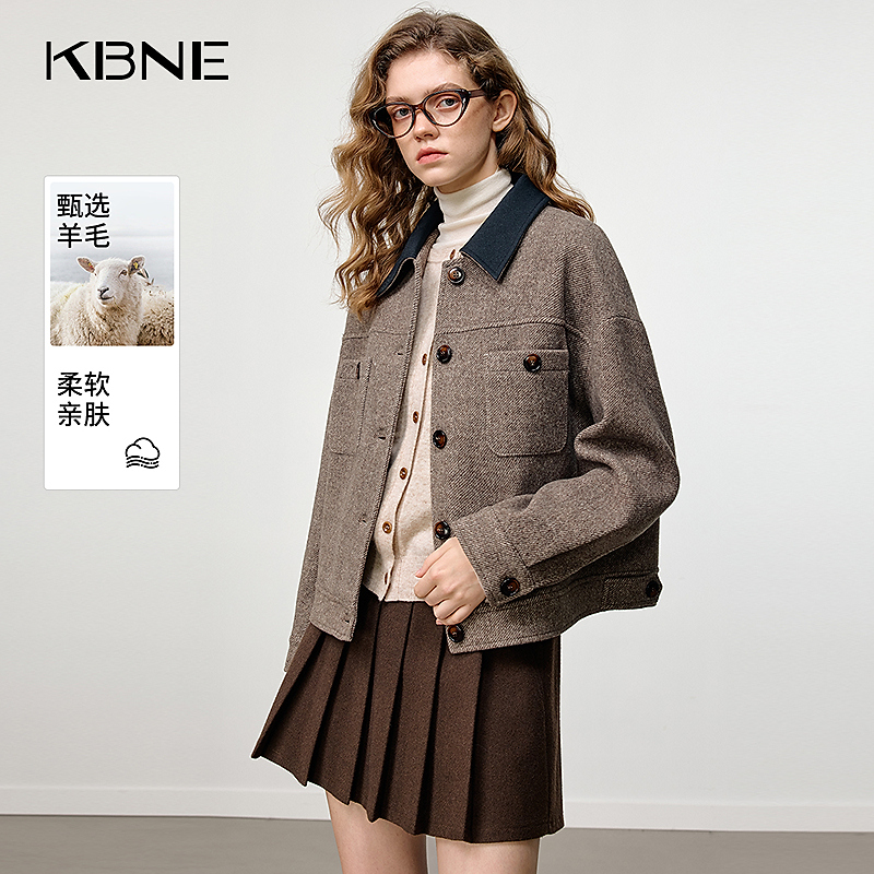 KBNE2025冬装新款时尚复古毛呢大衣学院风短款毛呢外套上衣