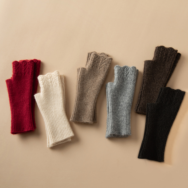 A类纱100%纯山羊绒护手腕女保暖手套针织五指手套