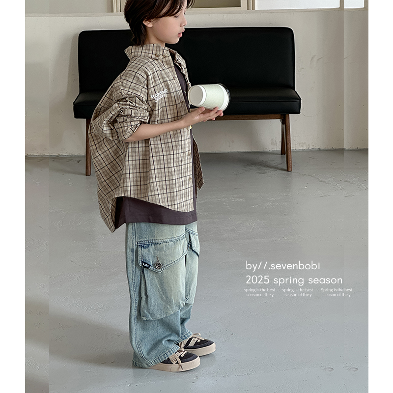  【现货】男童衬衫外套春秋款2025新款中大童儿童百搭帅气格子衬衣