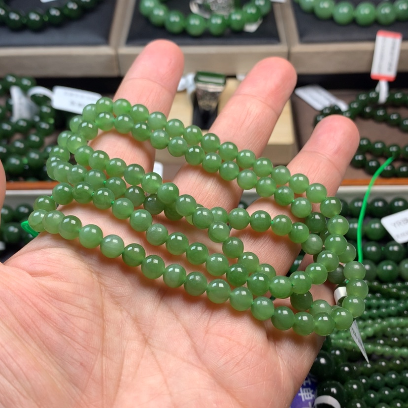 【闪购商品】和田玉（碧玉）颈饰未镶嵌6mm 果绿