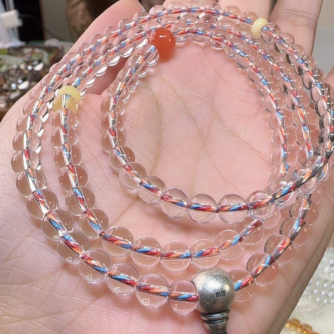 太***花未镶嵌水晶手串天然白水晶全净体108