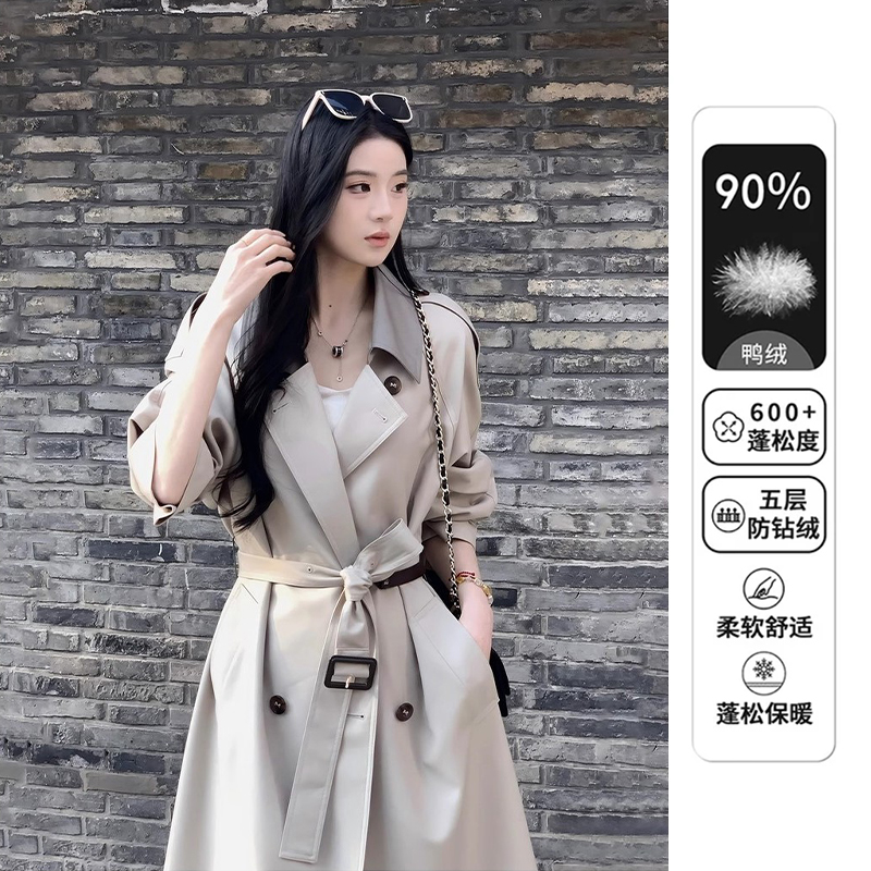 白鸭绒羽绒服风衣外套女冬新款韩版时尚百搭洋气流行女王气质大衣