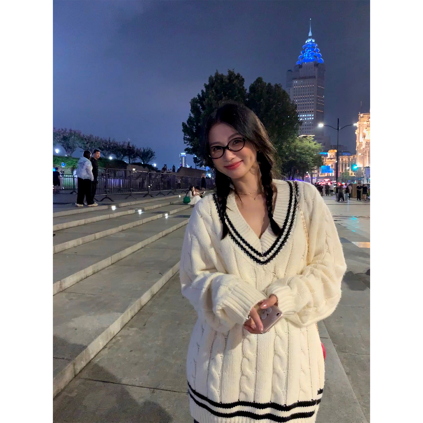 落落狷介慵懒松弛感毛线衣白色宽松麻花毛线衣2025秋冬新款小个子