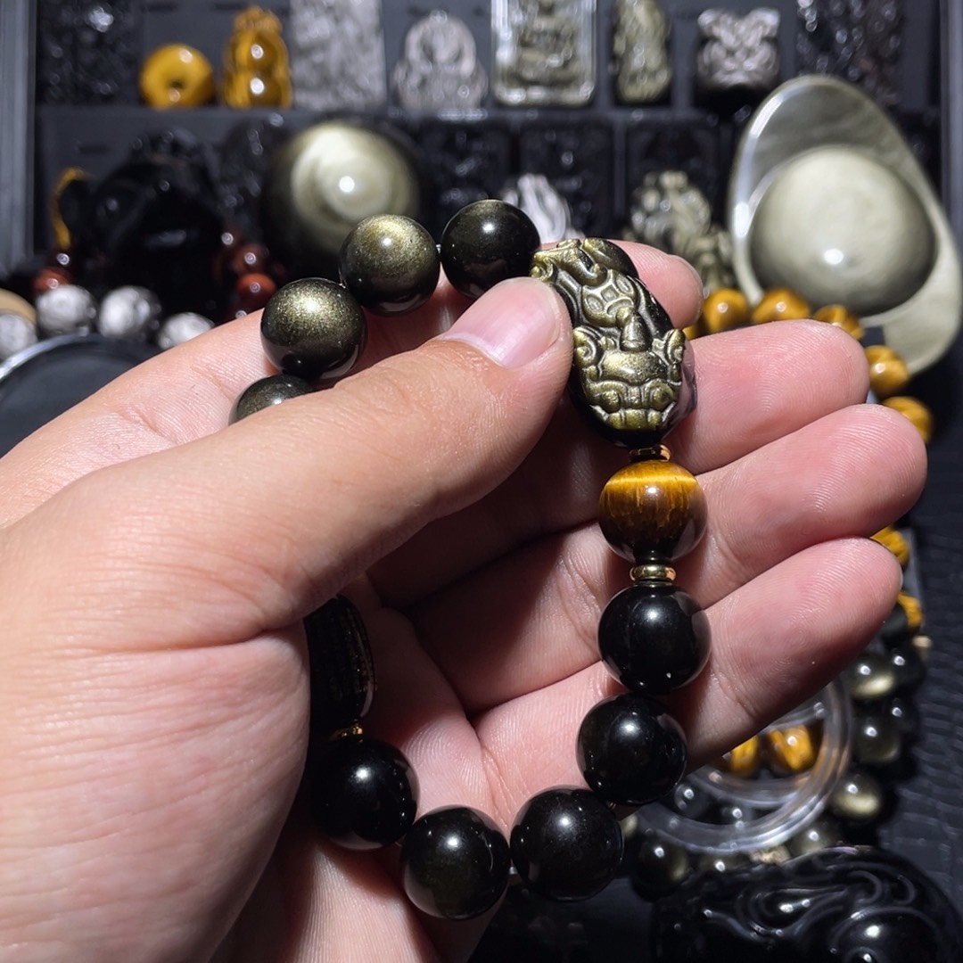 用***2黑曜岩未镶嵌手链