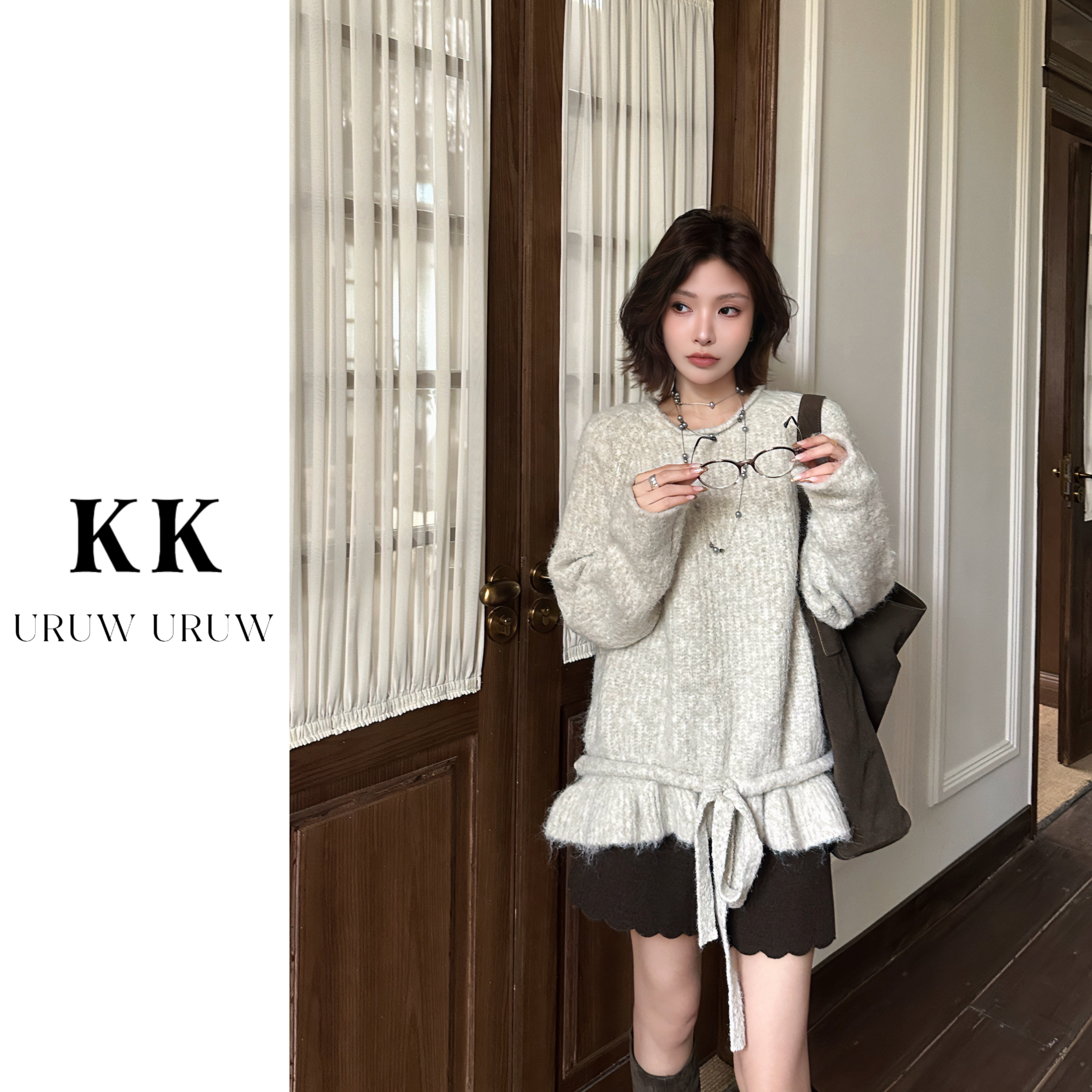 柯柯【舒软云织】羊毛混纺拉毛感内嵌式抽拉绳设计款毛衣KN321