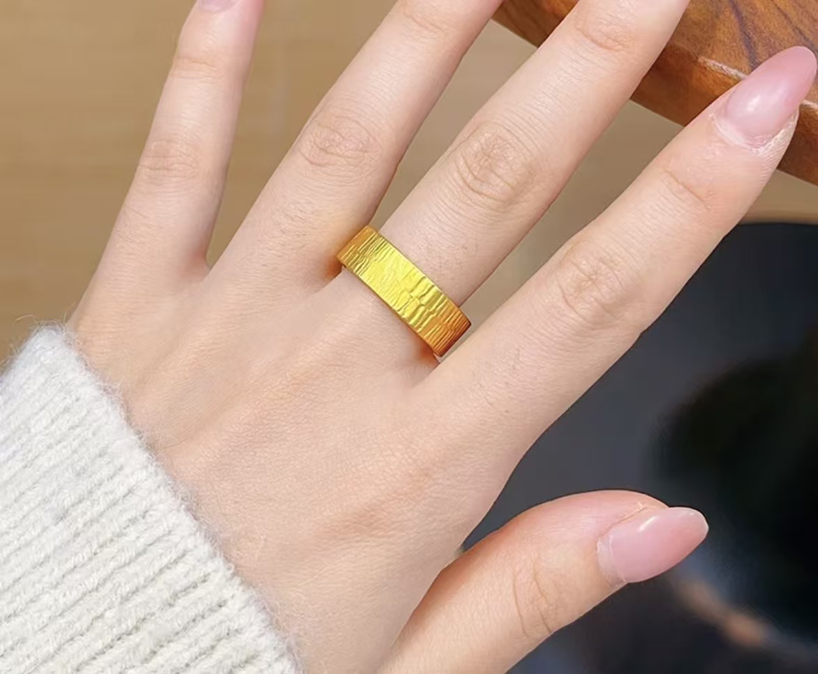 合金戒指 古法褶皱纹戒指树皮纹开口指环个性简约女情侣送礼物