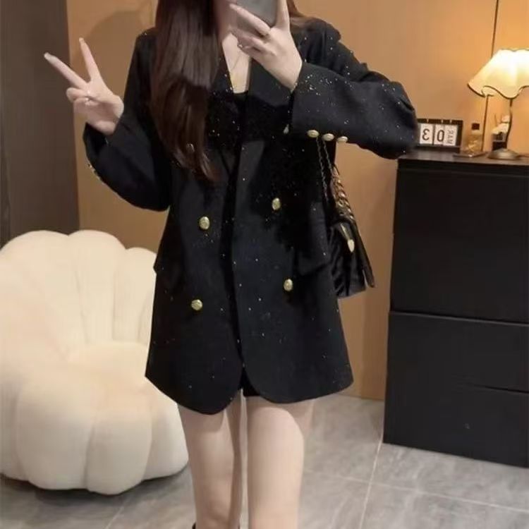 小香风亮片西装外套女秋季2025新款小个子百搭复古设计感休闲外套
