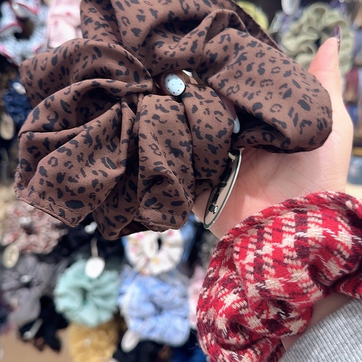 ～***欢深棕色豹纹雪纺肠圈