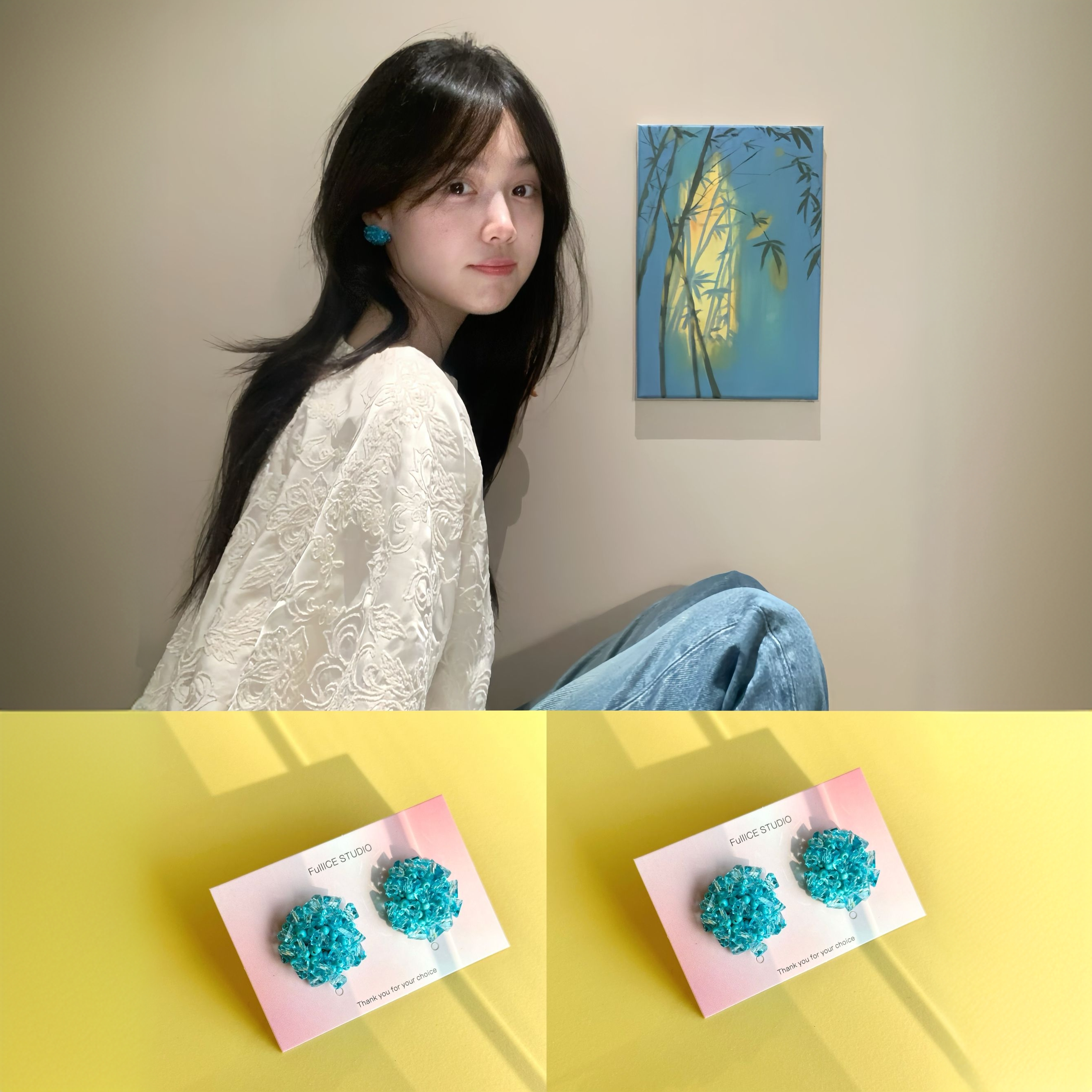 合金耳饰 FULLICESTUDIO月光珊瑚氛围感配饰ins蓝色耳饰华子耳钉
