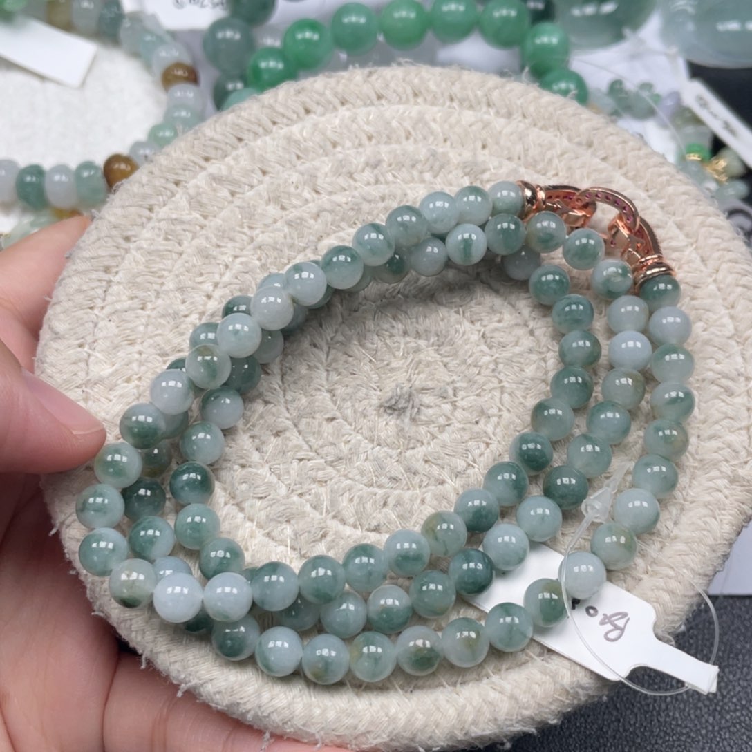 翡翠未镶嵌颈饰天然A货缅甸翡翠6.4mm