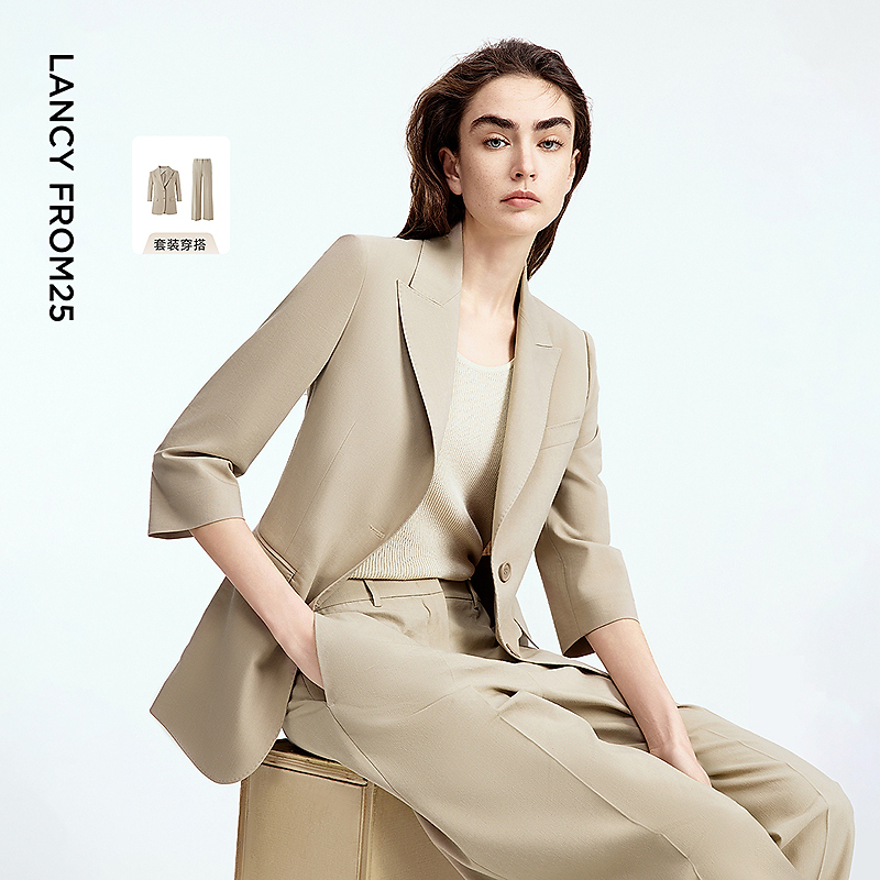 【达人】朗姿秋季女西服七分袖西装外套中袖短袖西裤通勤风8WJK006