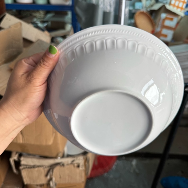 骨瓷纯白浮雕23厘米大汤碗