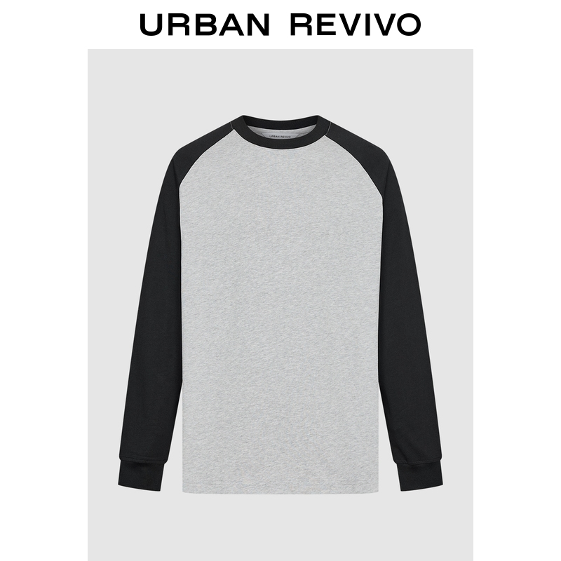UR2025秋季新款男装休闲撞色插肩袖棉质长袖T恤UUY450043