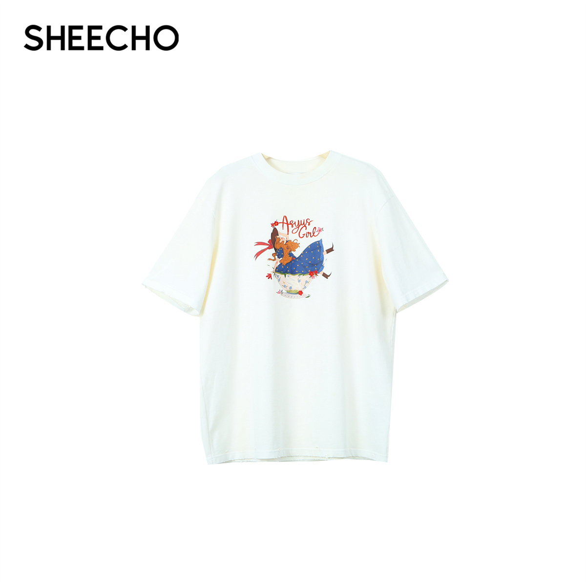 ASYUS设计师品牌25PF早秋纯色圆领印花短袖上衣女T恤SHEECHO