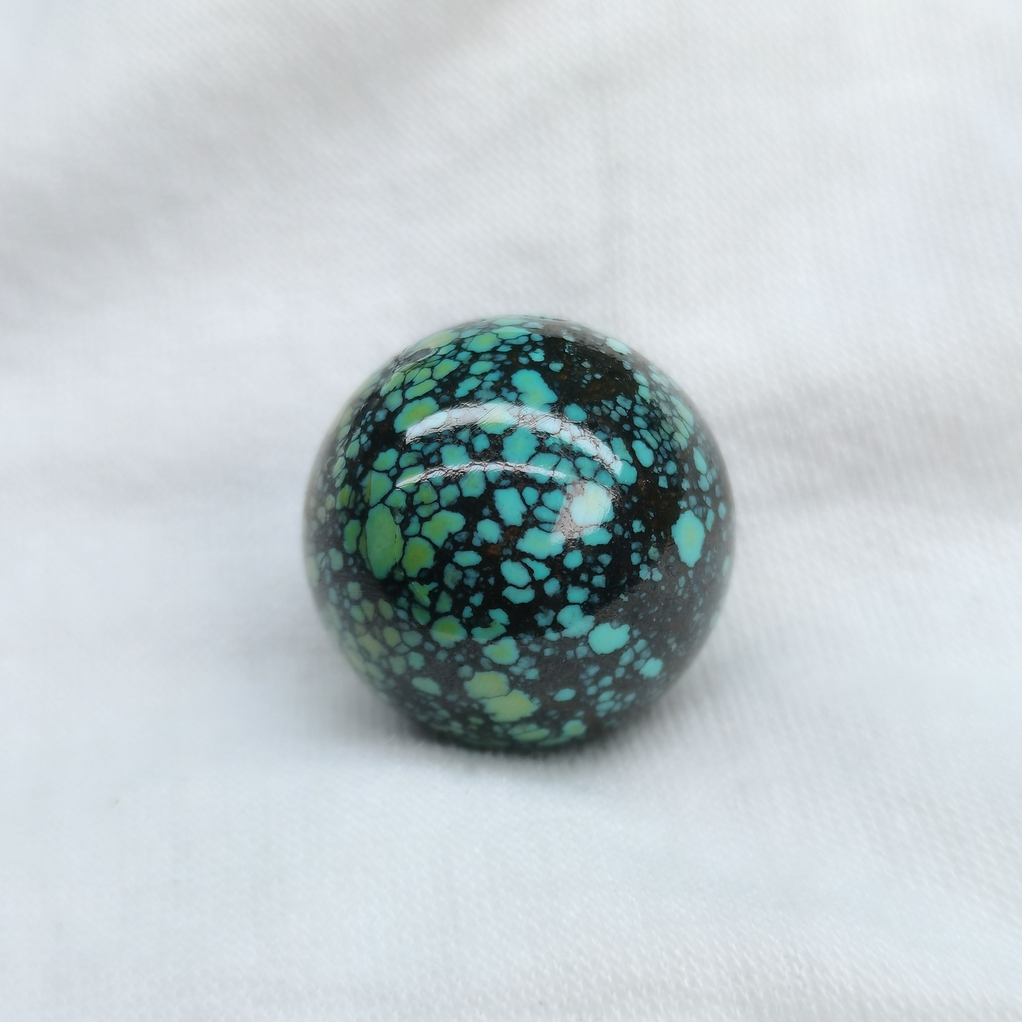 原矿高瓷特色绿松石炫彩网花圆珠 直径19.8MM 重11.5g