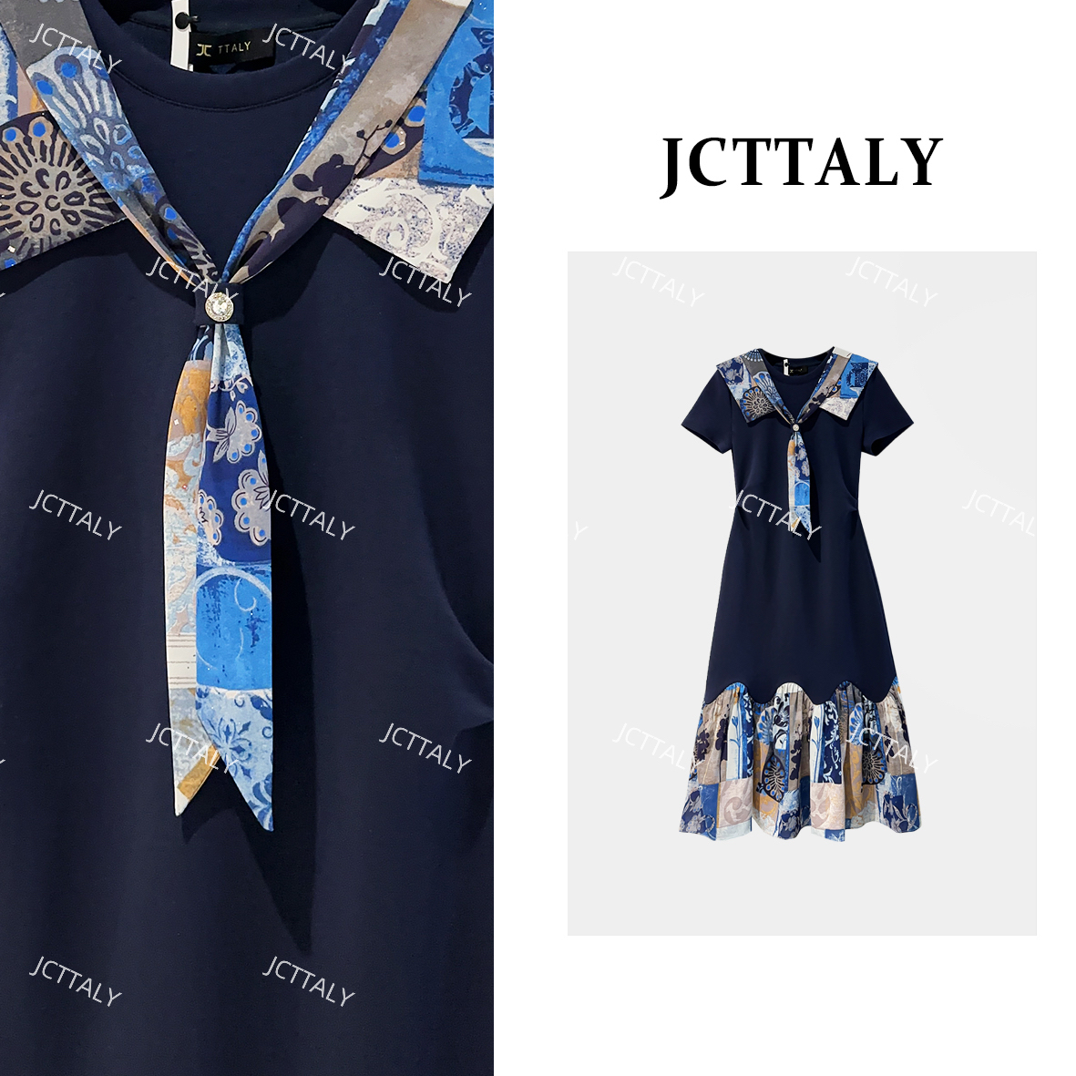 【茶茶】波西米亚风气质拼接吊带蕾丝钉珠休闲显瘦连衣裙JC-A4154