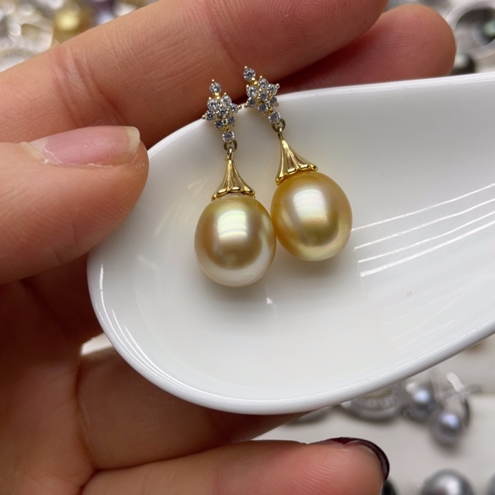 海水珍珠耳饰银S925镶嵌