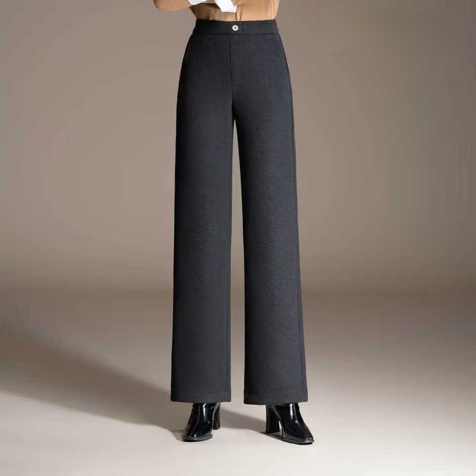 女士秋冬加厚羊毛呢窄版直筒阔腿休闲裤黑色阔腿裤显瘦高腰百搭