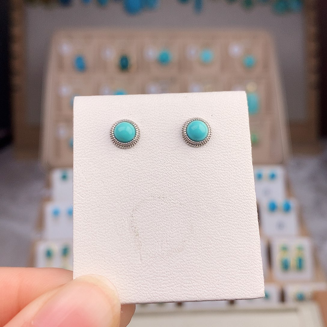 绿松石耳饰银S925镶嵌