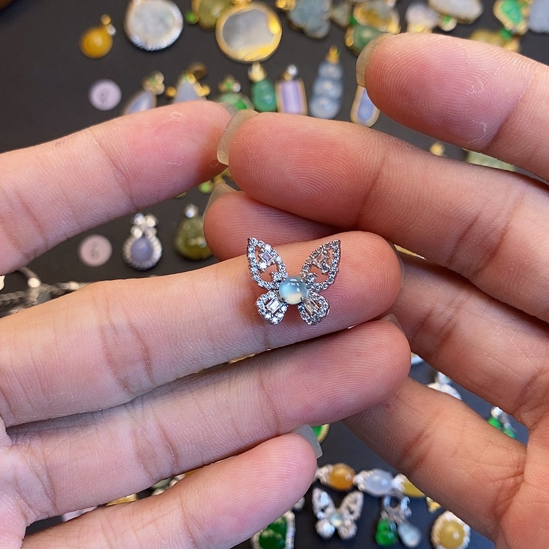 吊坠(不含链)银S925镶嵌翡翠