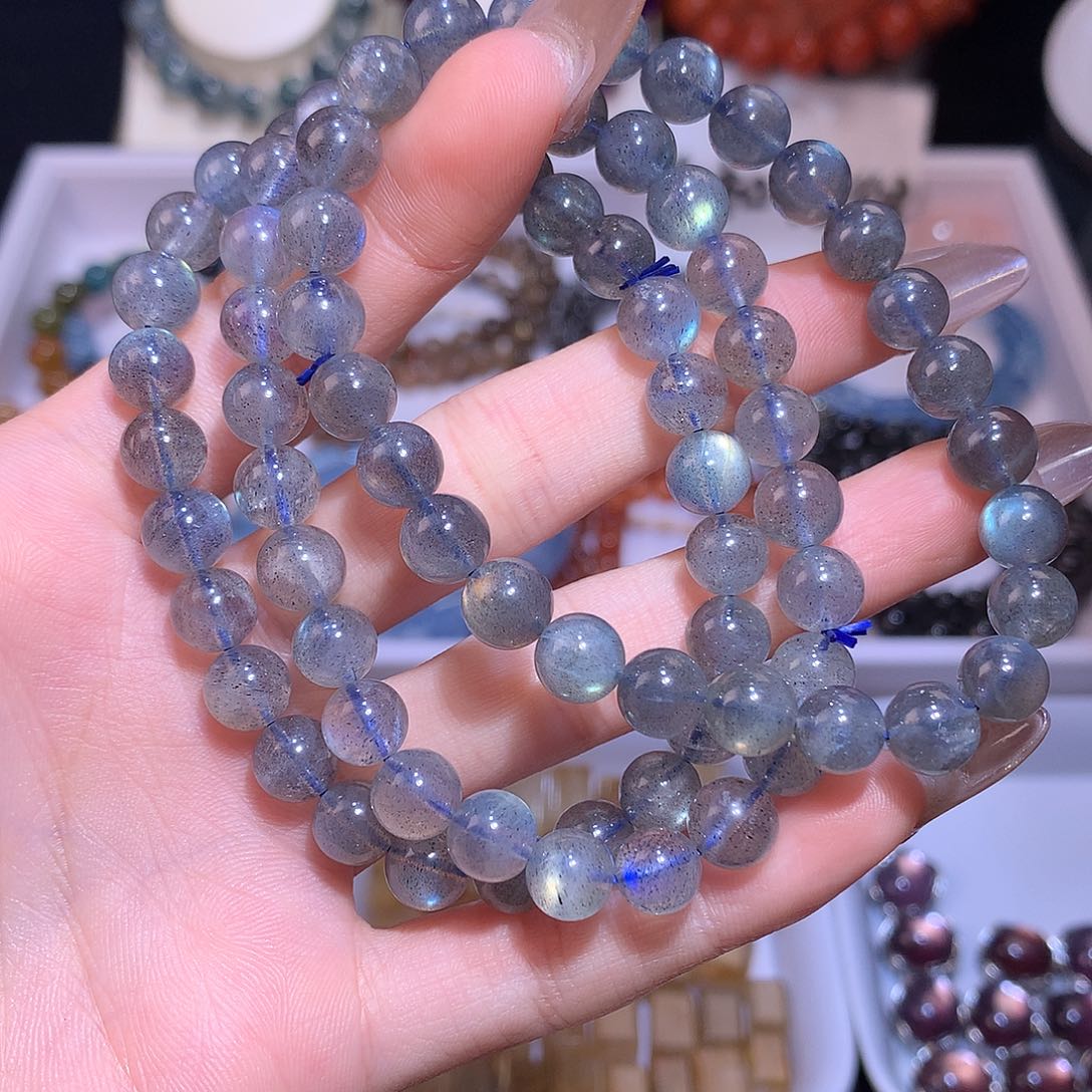 水晶手串未镶嵌拉长石灰月光7mm单圈