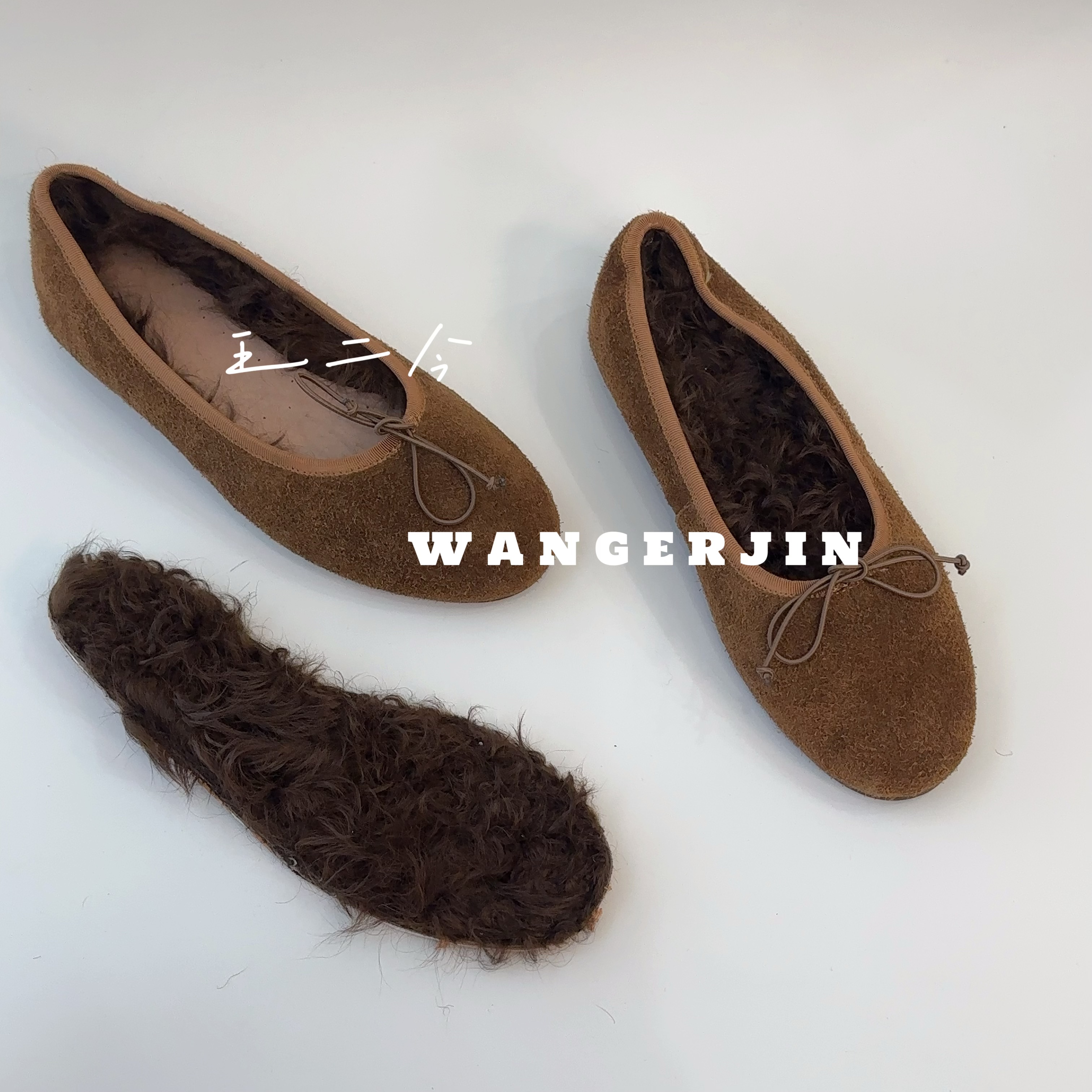 【王二今】牛皮/2CM/小湖羊皮毛一体蝴蝶结芭蕾舞气质休闲单鞋女