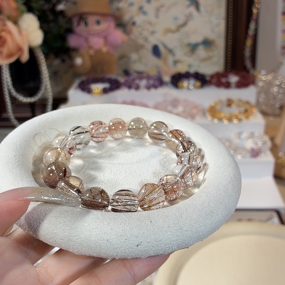 发晶手链未镶嵌彩发晶手串12+