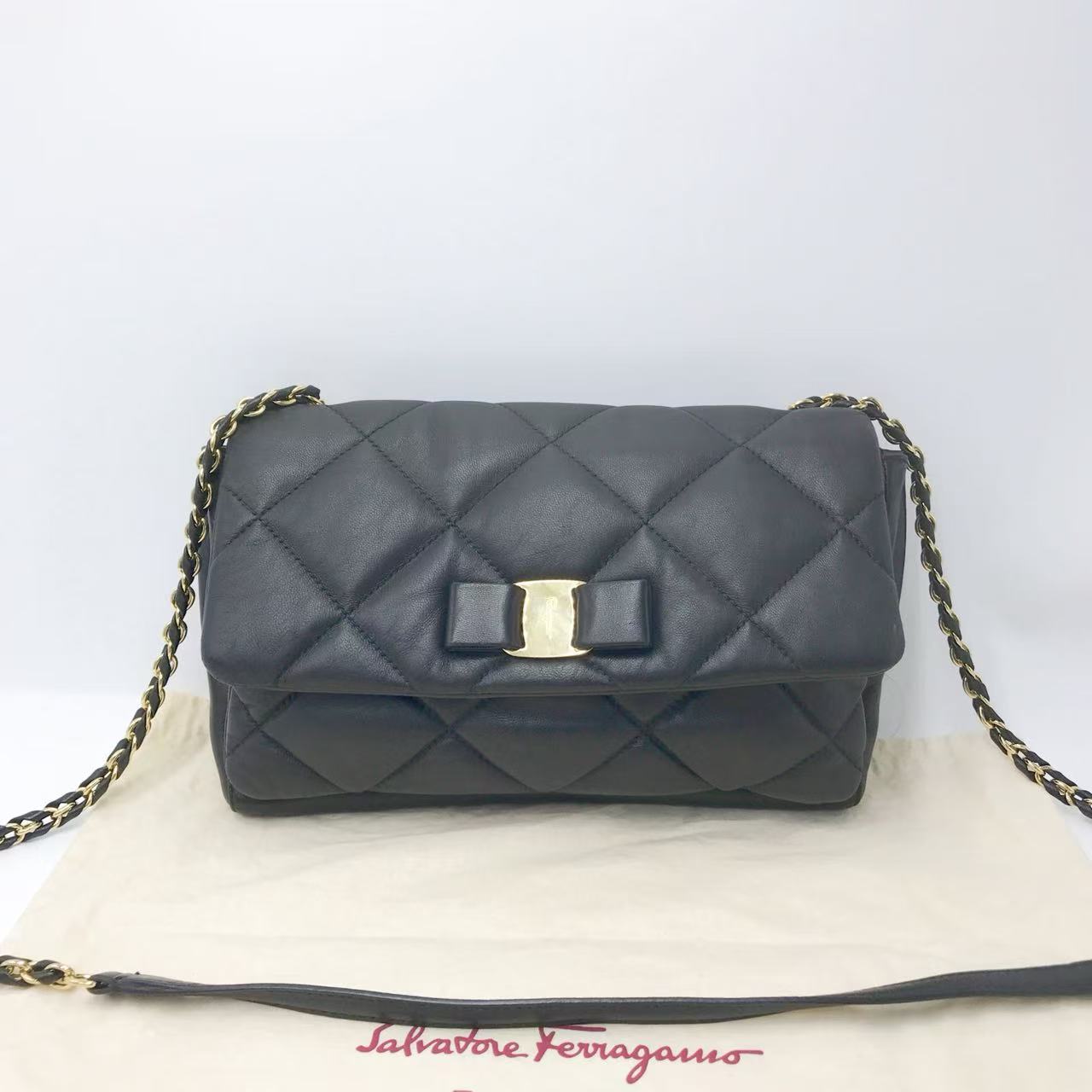 95新 FERRAGAMO/菲拉格慕 洋诚二手 菲拉格慕菱格链条包