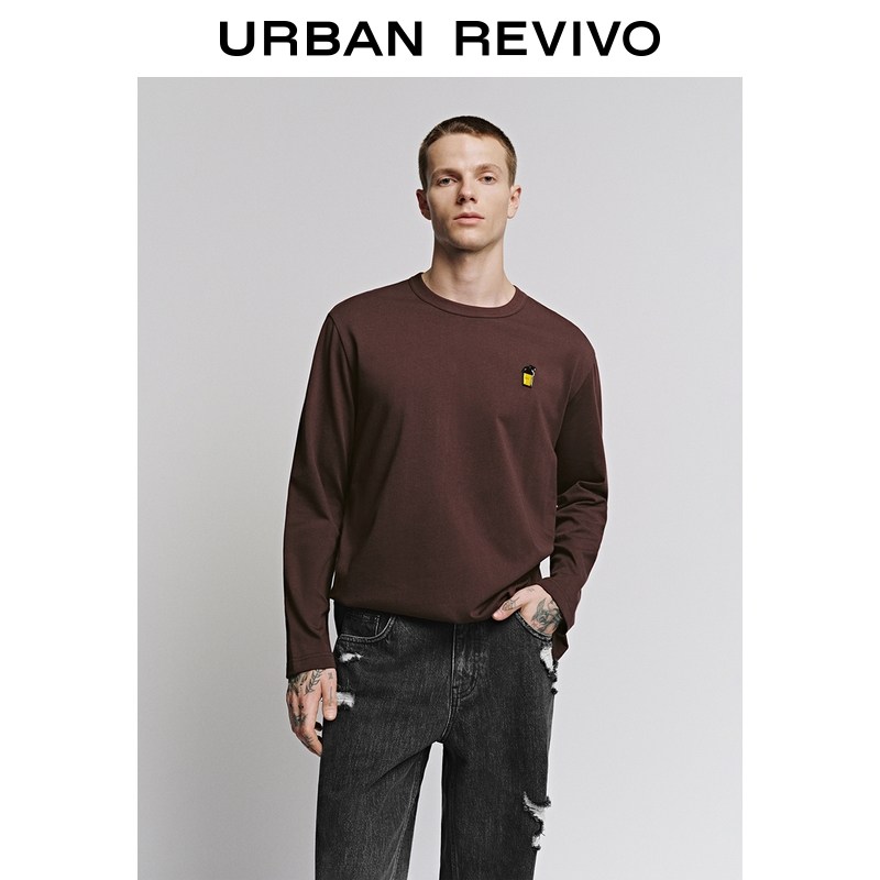 UR2025秋季新款男装趣味休闲图案宽松棉质长袖T恤UUY450028