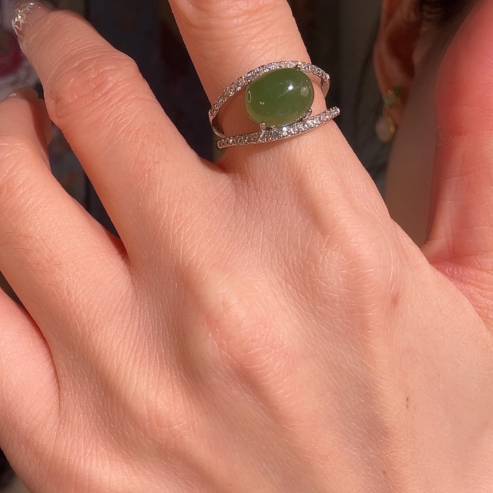 和田玉银S925镶嵌戒指