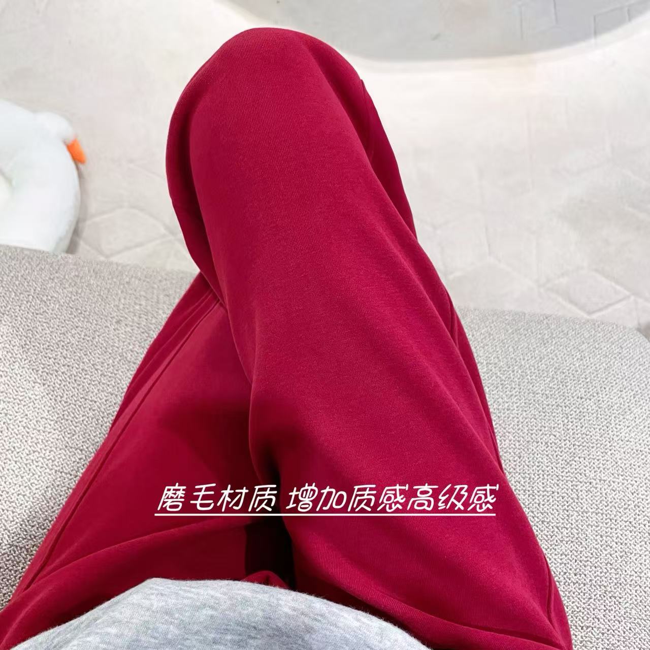 成人 女装 红色磨毛加绒收脚裤