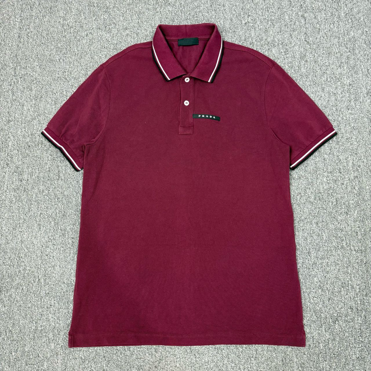 99新 Prada/普拉达 12833607 酒红色胸前logo短袖Polo衫 L码