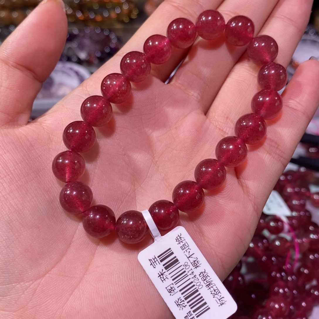 石英质玉手链未镶嵌草莓晶9+