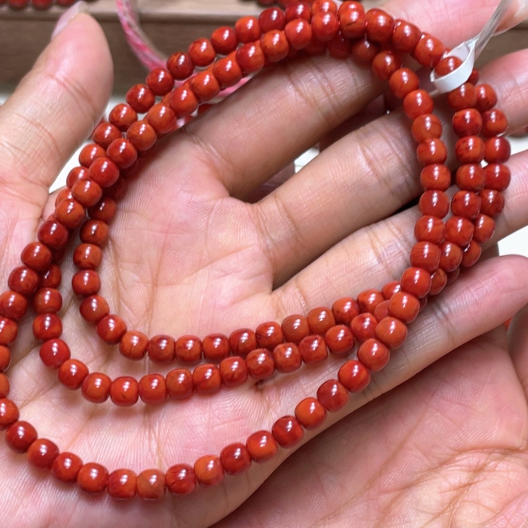 南红玛瑙手串未镶嵌玫瑰红妖火焰多圈 约5.3mm