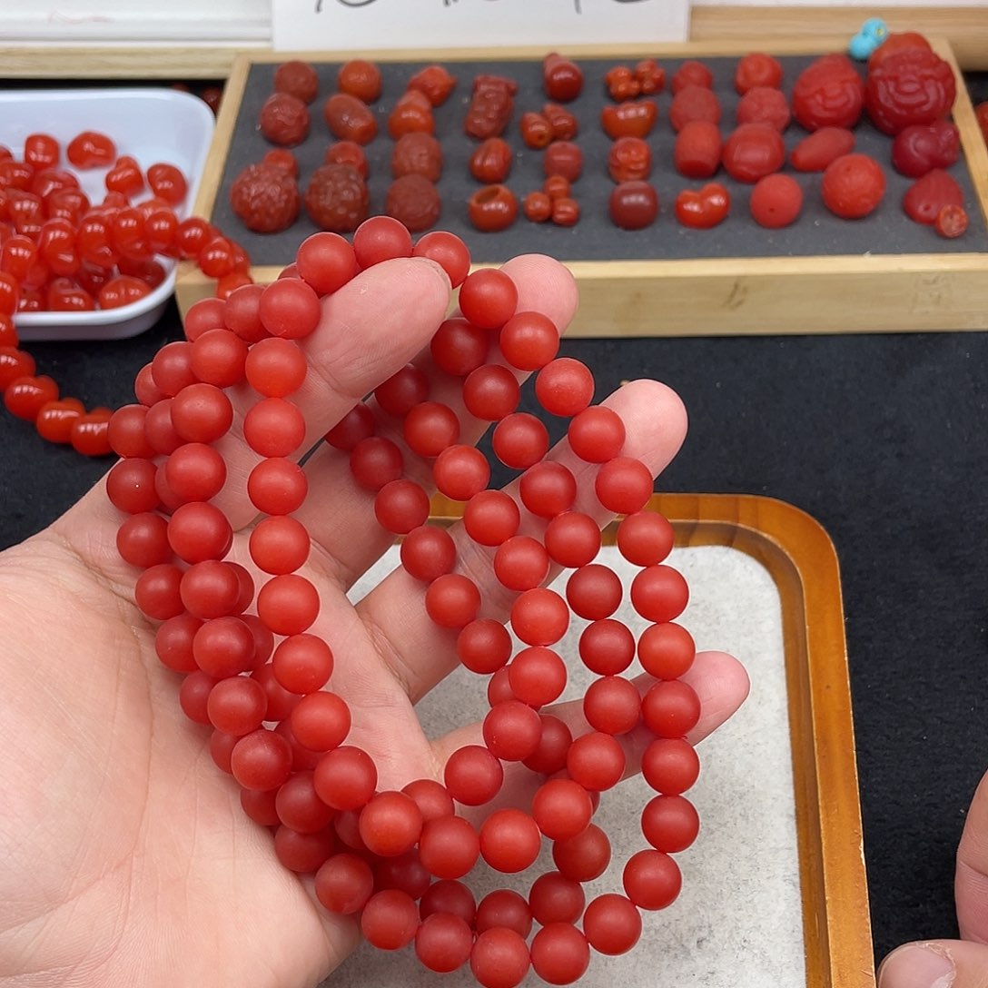 南红玛瑙6号保山锦红哑光卡10长链拍二发一未镶嵌甘*