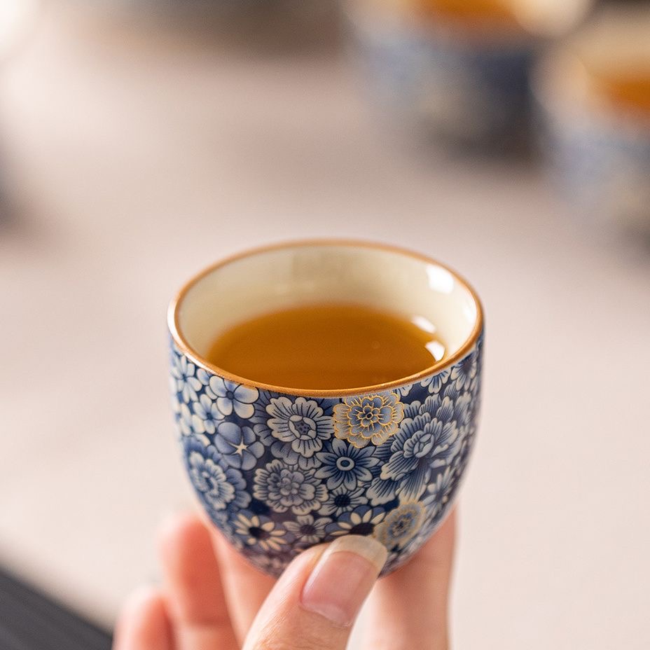 94汝窑青花瓷万花茶杯主人杯