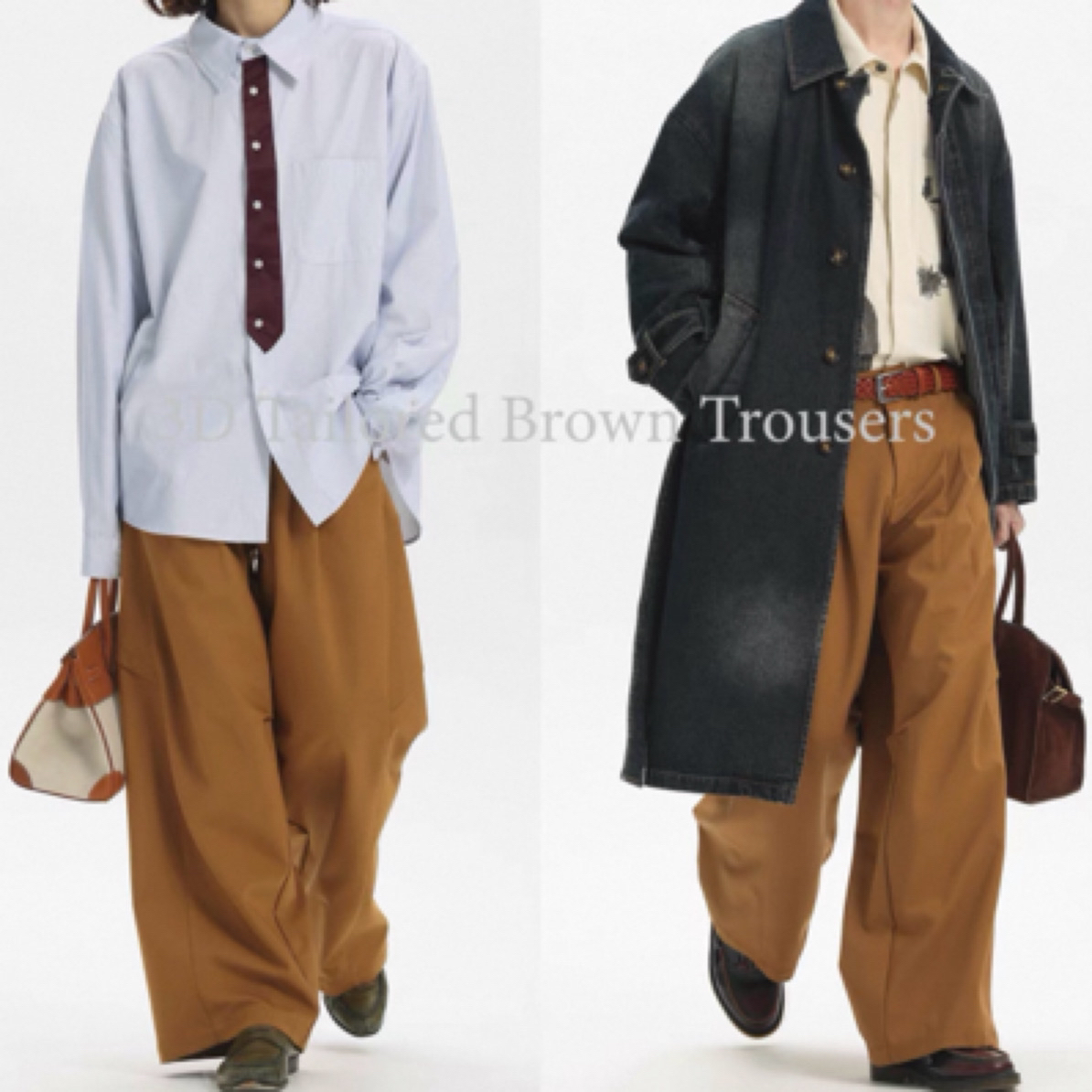 UN男女同款时尚百搭纸片褶阔腿休闲长裤中长款9085-G1-5